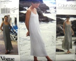 1366 VOGUE CALVIN KLEIN LONG SOFT LINED TUCK SLEEVELESS DRESS PATTERN 10, 12 CHOICE UNCUT